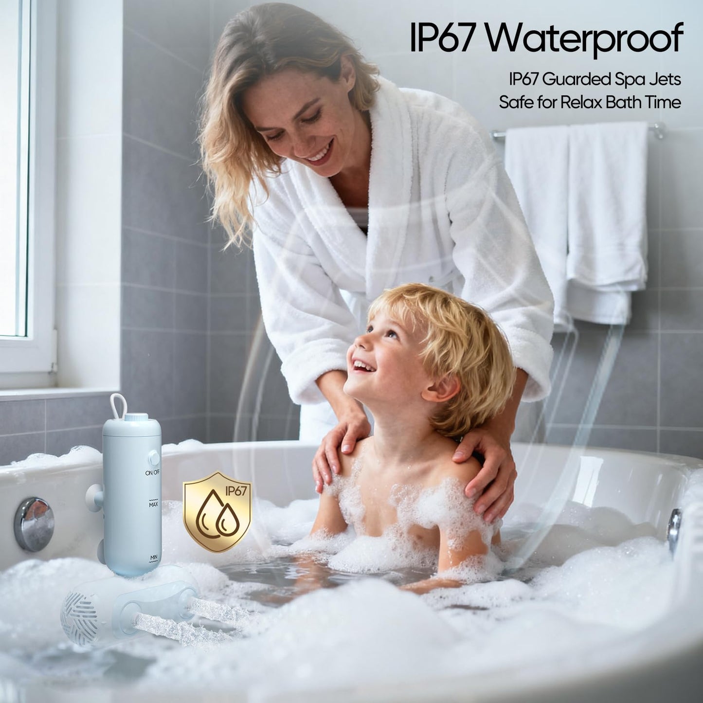 Bath Jets for Tub, YOLID Portable Bath Spa Massager with Jet&Bubble Modes, 3-Speed Adjustable Dual Nozzles Rechargeable Bathtub Bubble Jet for Muscle Relaxation, Bathtub Jacuzzi at Home