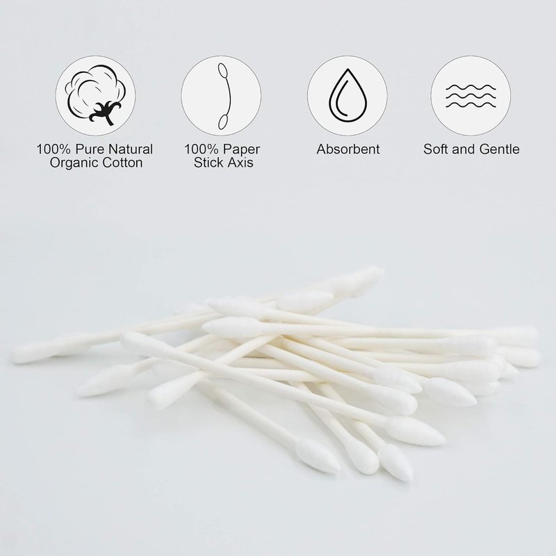 Cotton Swabs Precision Pointed - 600 Count Pointy Organic Cotton Buds Double Side Tightly Wrapped Cotton Tips Paper Stick Soft Gentle Lint-Free Cruelty-Free, Pointy & Round (White)