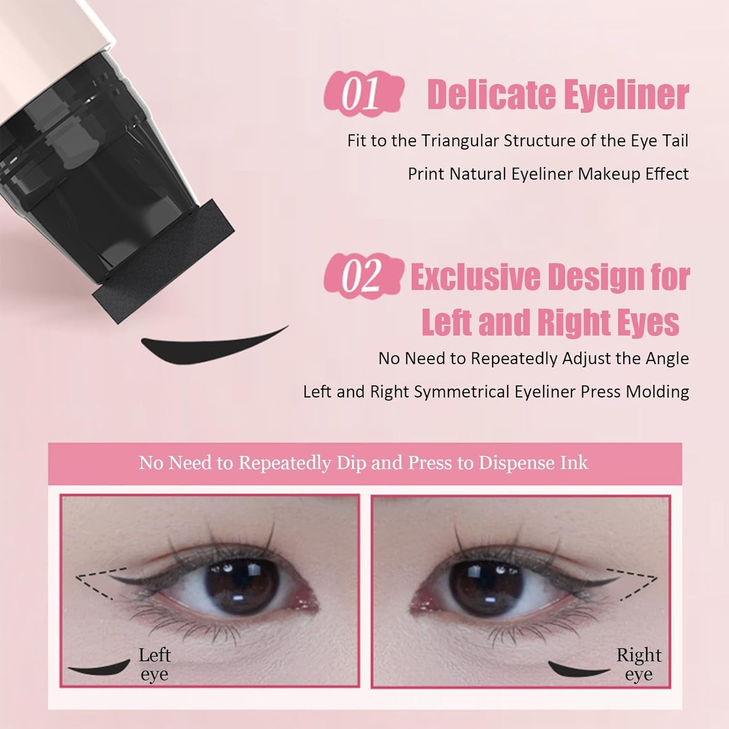 Winged Eyeliner Stamp Pen - Double Head Waterproof Liquid Eyeliner | Long-Lasting, Smudge-Proof for Easy Application (Black)