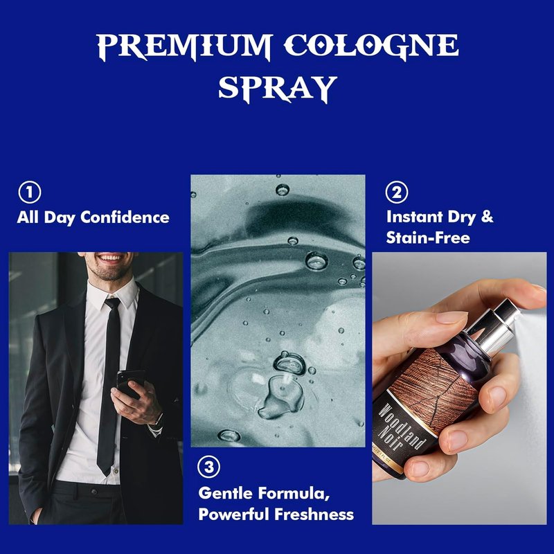 Men's Body Spray Set - Travel Size Fragrance Mist | 3 Pack, 60 ml Each - Crimson Ember, Aqua Reverie, Woodland Noir
