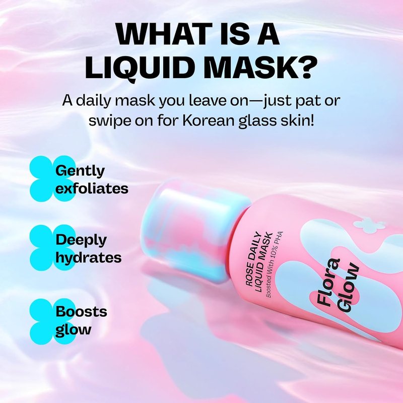 Flora Glow Rose Daily Liquid Mask - Hydrating & Exfoliating Korean Leave-On Face Mask with Hyaluronic Acid & Peptides | All Skin Types