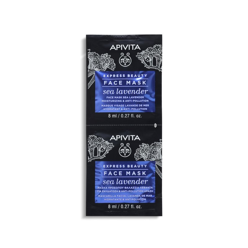 Apivita Express Beauty Face Mask Sea Lavender Moisturizing & Anti-pollution, Moisturizing Face Mask, Anti-polution Action, Dermatologically Tested Facial Treatment Mask, 2 masks