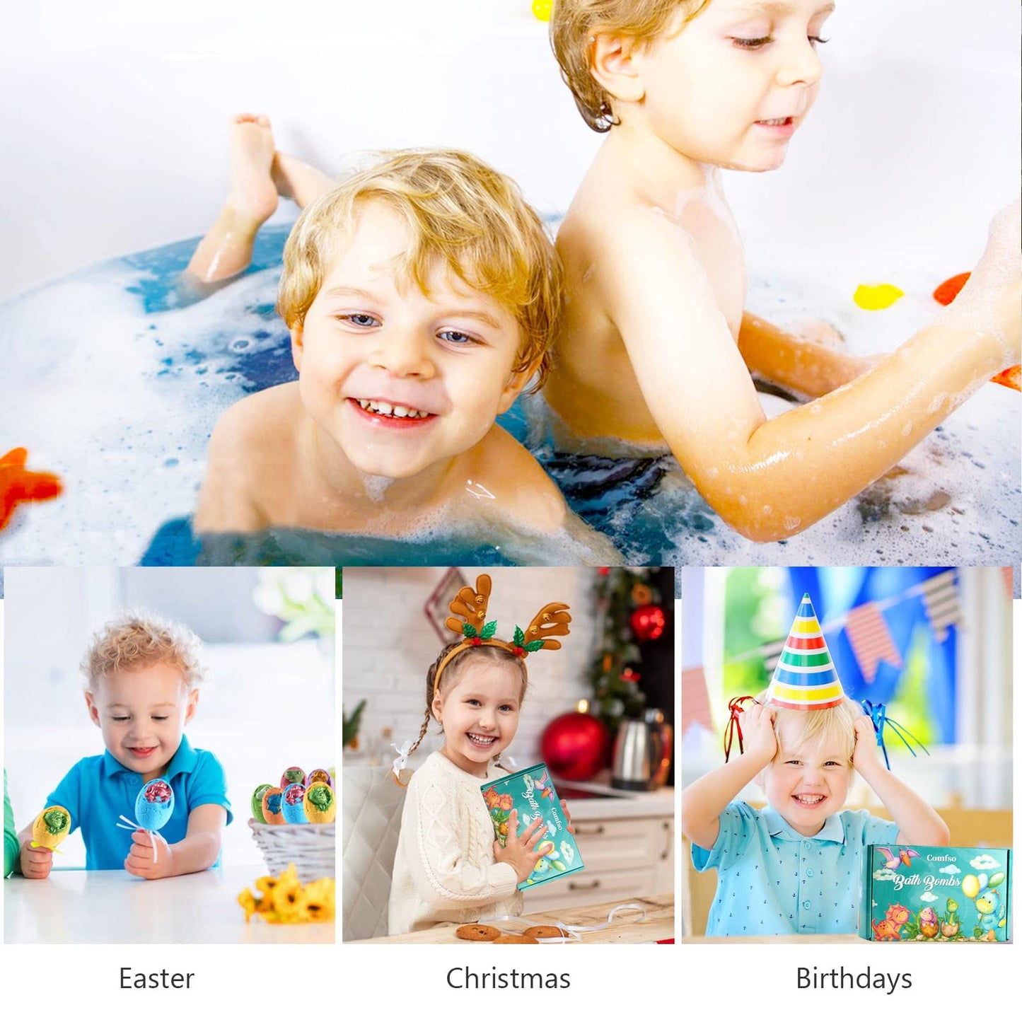 Easter Bath Bombs for Kids - XL Dino Eggs Bath Bomb with Surprise Toys Inside, Kids Bath Bomb Gift Set, Natural Bubble Bath, Dinosaur Bathbombs Birthday Gift for Boys Girls, Easter Basket Stuffers