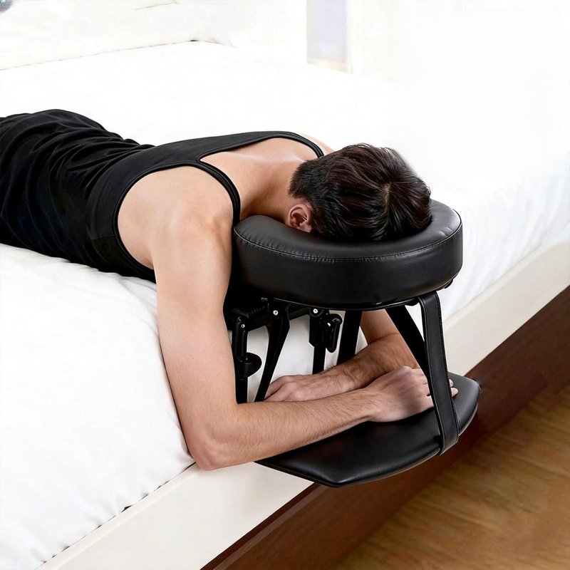 Adjustable Massage Headrest Pillow for Bed - Portable Face Down Support for Home Spa | Fits 6"-17" Mattresses, Black