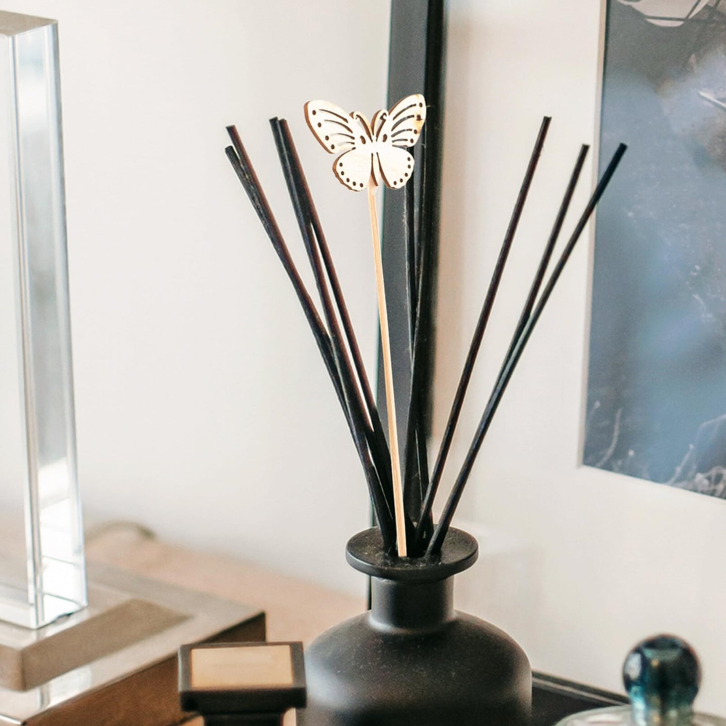 Uonlytech 10Pcs Butterfly Reed Diffuser Sticks Aromatherapy Decorative Rattan Wood Essential Oil Diffuser Refill for Home Office Spa Bathroom