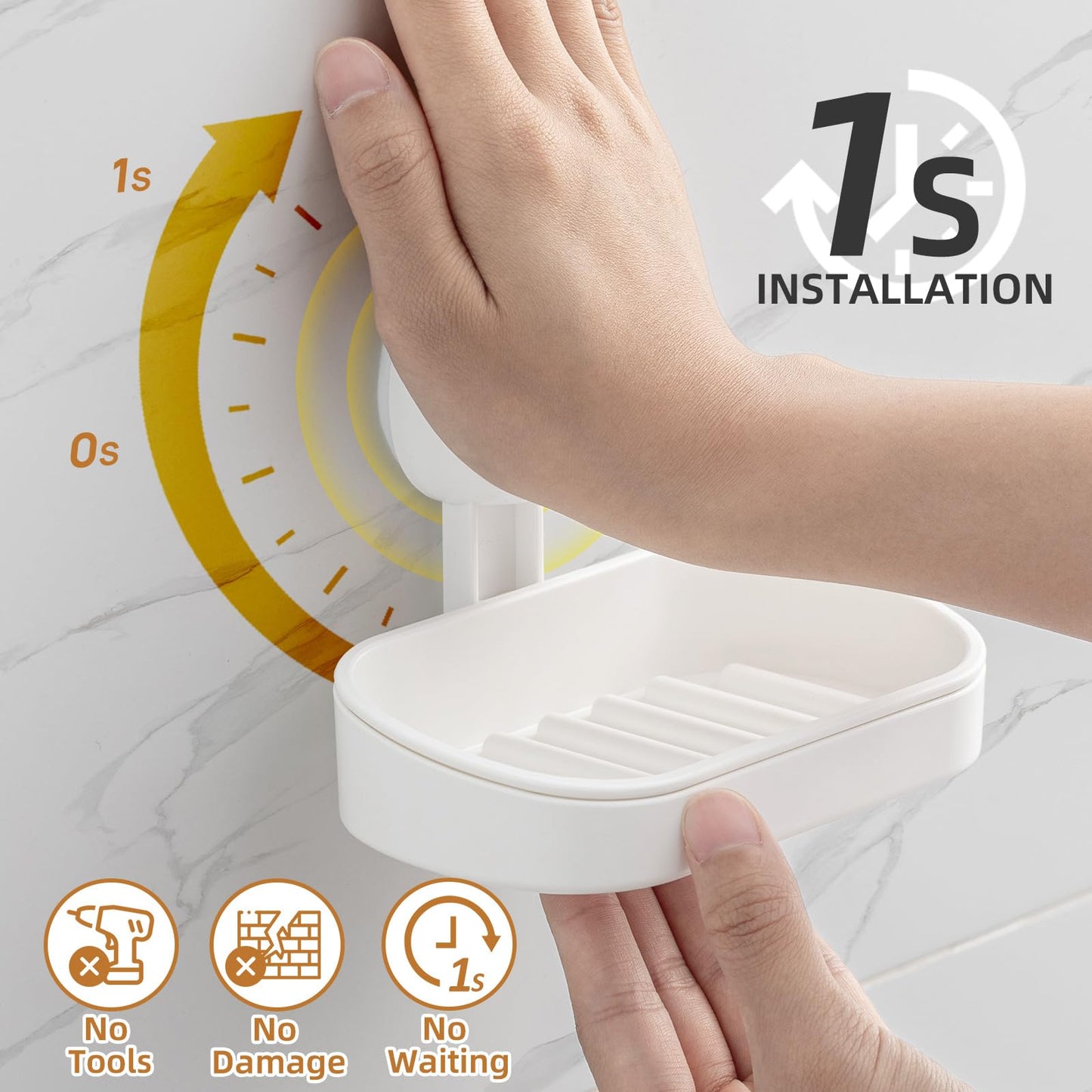 LEVERLOC Soap Dish Holder for Shower Suction Cup Wall Mounted Self Draining NO-Drilling Removable Bar Soap Sponge Holder for Bathroom Bathtub Kitchen Sink Waterproof Strong Vacuum Suction, Blue