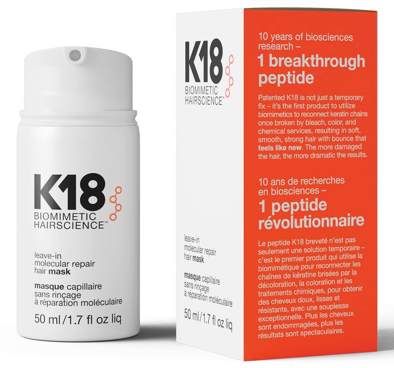K18 Leave-In Molecular Repair Hair Mask, Patented, Lasting Repair For Dry, Frizzy, Damaged Hair, Reverse Damage In 4 Minutes From Bleach, Color, Chemical Services + Heat (50 ml / 1.7 fl oz)