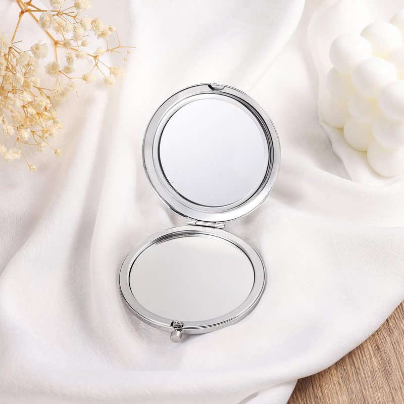 Ahgmeside Personalized Compact Mirror for Women - Pocket Mirror for Women,Custom Birthflower Travel Makeup Mirror for Wife, Mom, Bridesmaid Gifts for Daughter Friend (Silver)