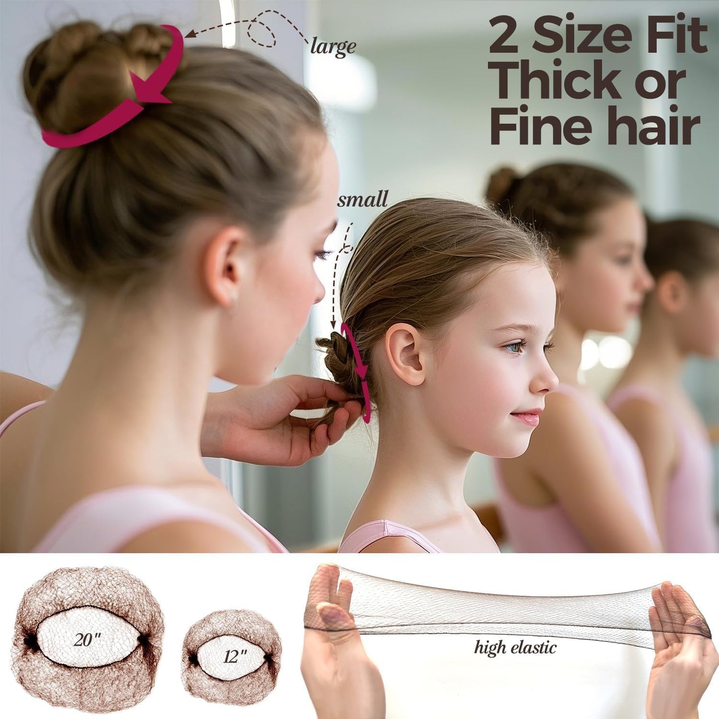 Small Hair Donut Bun Maker Set - 6 Donut Tools, 30 Hair Nets & 120 Bobby Pins for Perfect Buns