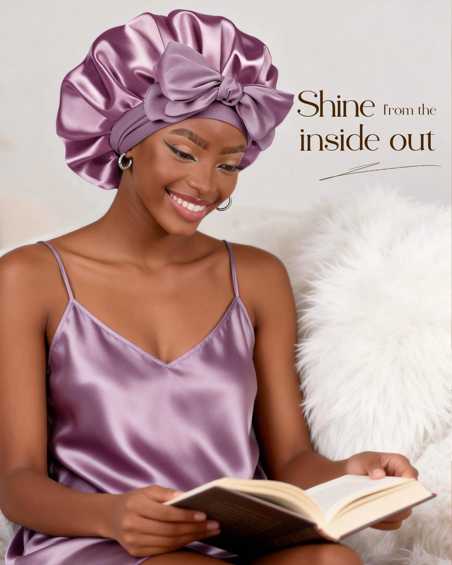 YANIBEST Adjustable Satin Bonnet for Sleeping Women Double Layer Hair Wrap Reduce Friction Prevent Frizz Natural Curly Hair, Purple