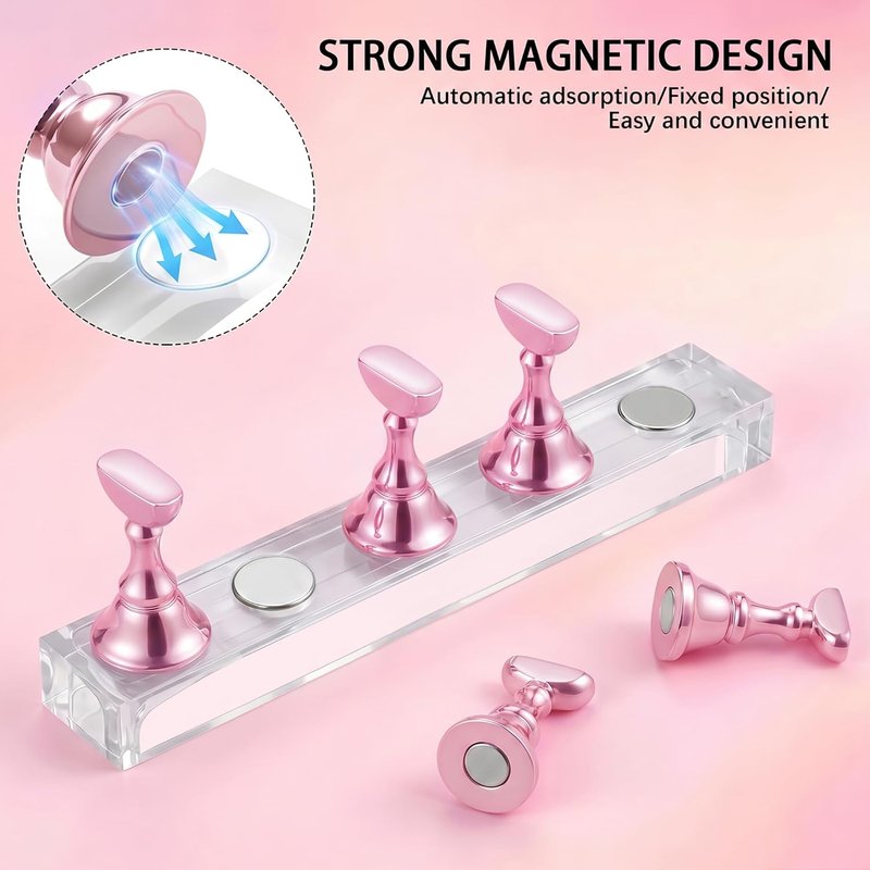 Magnetic Nail Stand for Press-On Nails | Reusable Holder for DIY Nail Art - Pink