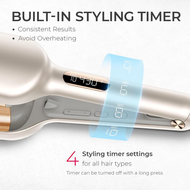 **TYMO ROVY Beach Waves Curling Wand - Ionic 3 Barrel Hair Crimper Tool, Anti-Scald, 1.25 Inch, Elegant Gold**