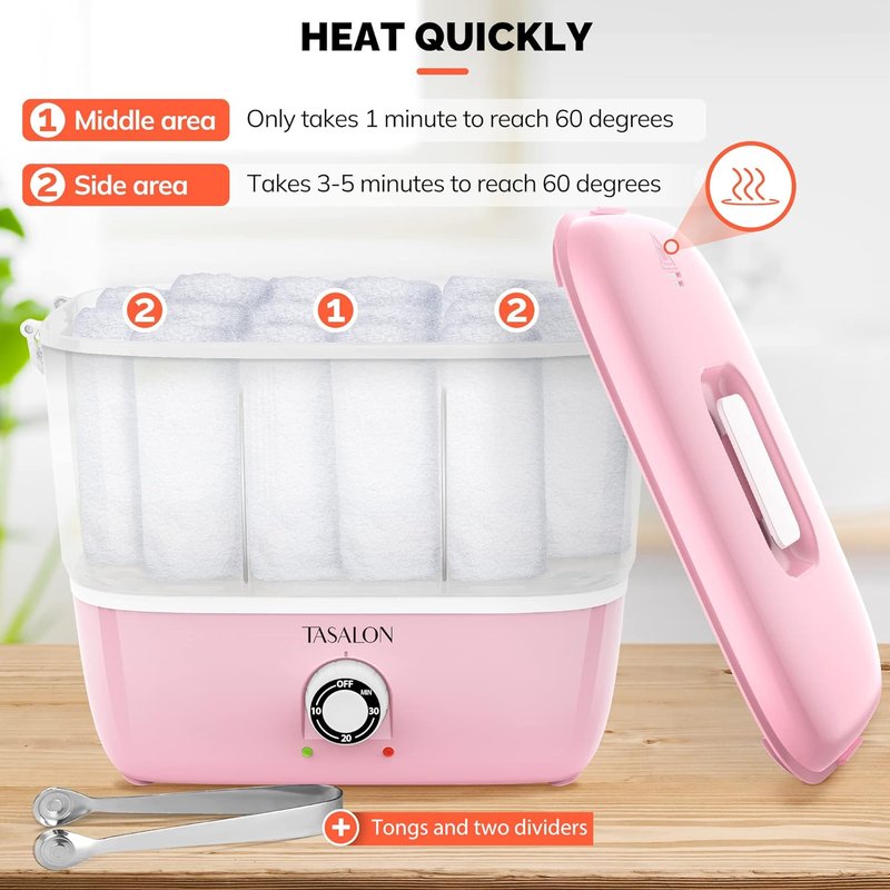 Hot Towel Steamer for Facials - Portable Towel Warmer Heats in 5 Minutes | Fits 16 Mini Towels, Pink