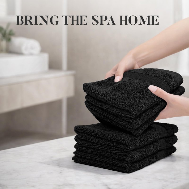 RIVERSIDE 12-Pack Premium 100% Cotton Black Face Towels for Bathroom [12x12] – Reusable Luxury Face Wash Cloths for Showering – 550 GSM Super Soft & Absorbent Washcloths for Body, Spa & Gym