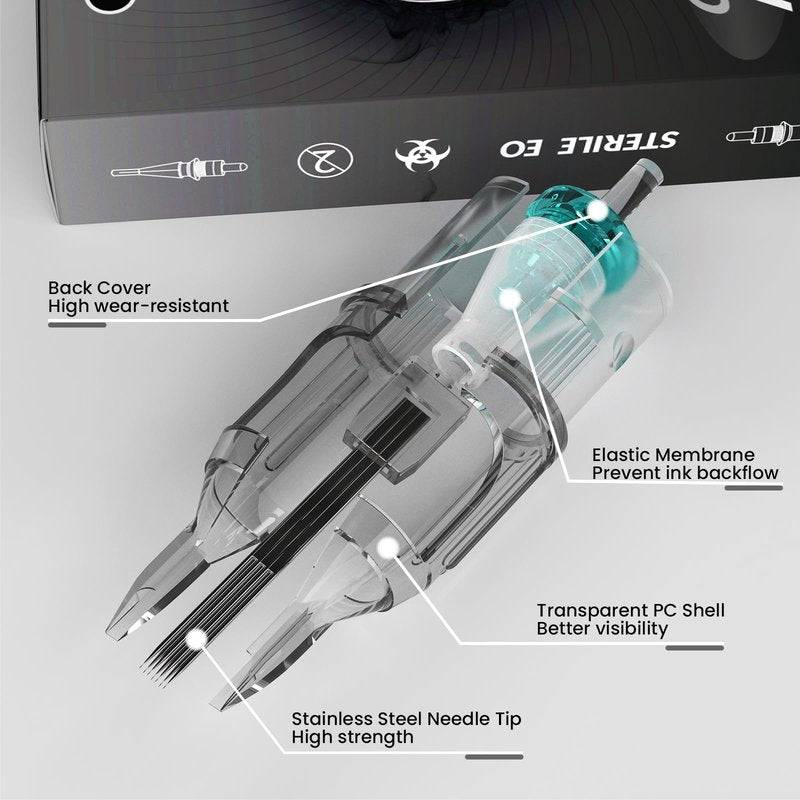 Wormhole Tattoo Needles 20Pcs 15RM Disposable Tattoo Cartridge Needles Curved Magnum for Tattoo Gun Cartridge Machine Permanent Makeup (1215RM)