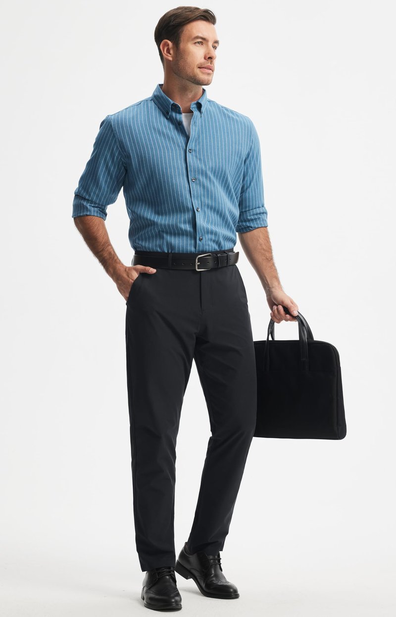 Libin Mens Golf Pants Stretch Work Dress Pants 30" Quick Dry Lightweight Business Casual Pant for Men Comfy Water Resistant, Black, 32W x 30L