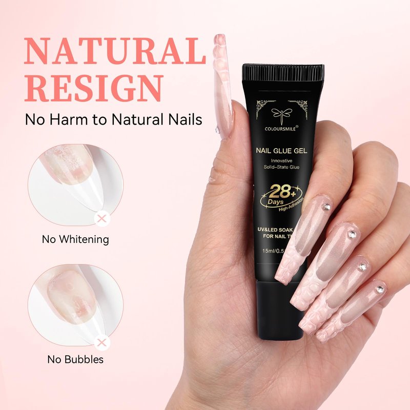 COLOURSMILE 15ml Strong Gel Nail Glue - Lamp Cured Soak Off, Adhesive for Acrylic Fake Nails, Tips Extension & Press On Gelly Nails
