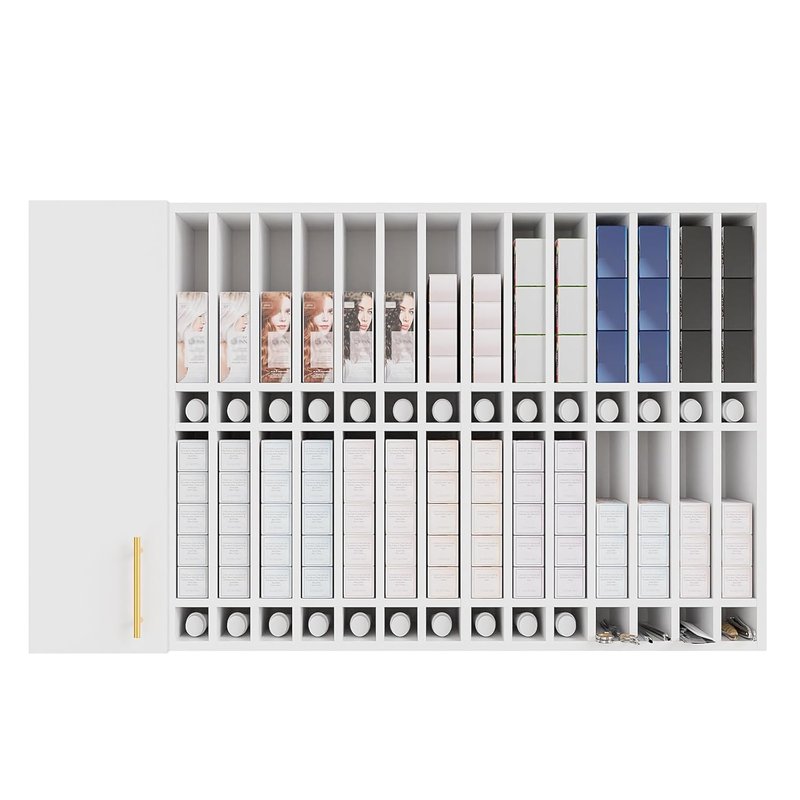 OmySalon Wall Mounted Salon Station - Hair Color Rack Organizer with Adjustable Shelves | White