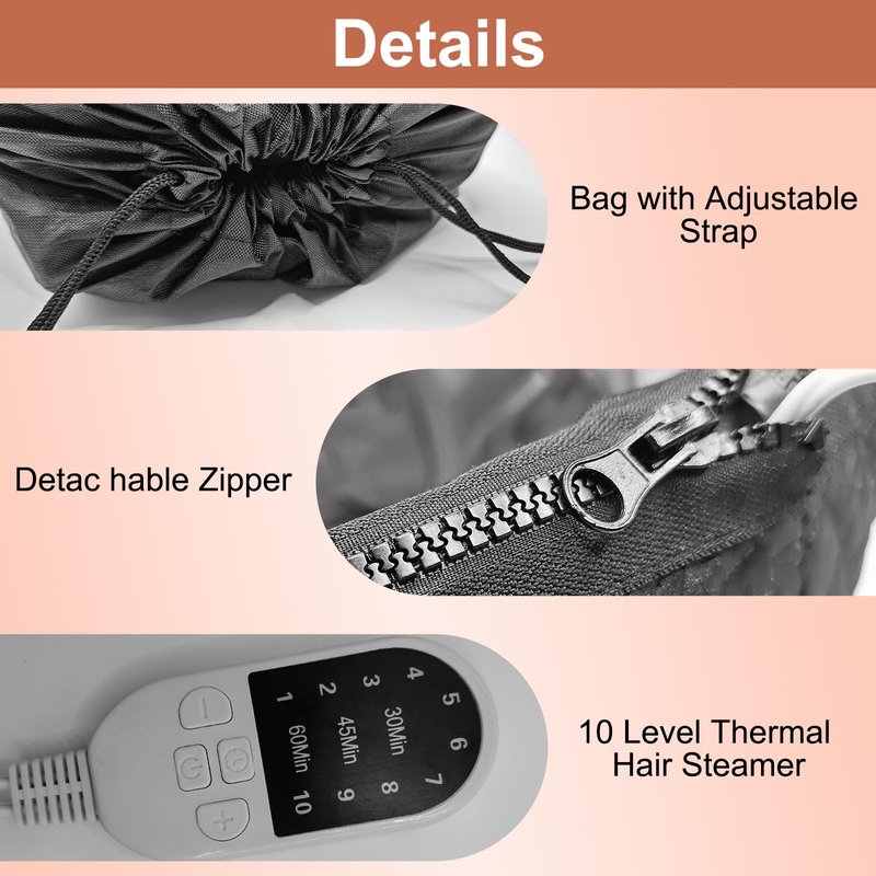 Professional Heat Cap for Deep Conditioning, Hair Steamer Cap, 10-Level Heating Speed 30s Fast Warm Up to 75°C for Hair Treatment, Portable Hair Steamer for Black Hair, Gentle Care