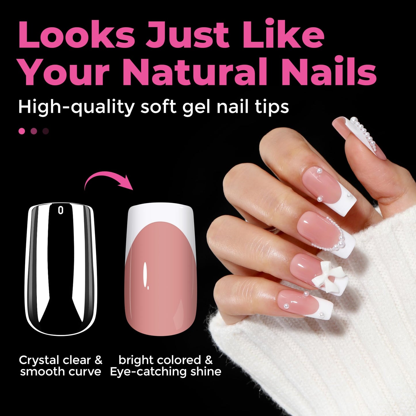 UNA GELLA Medium Square Gel Nail Tips 216pcs Clear Square Fake Nails for Full Cover Acrylic French False Nails for Nail Extension and DIY Nail Art 12 Sizes False Gelly Tips DIY Salon
