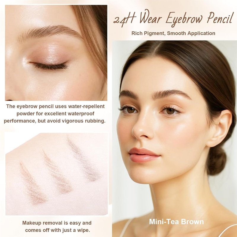 Eyebrow Pencil - Retractable Definer with Dual Brush & Ultra-Fine Tip for Precise Makeup | Waterproof Gel Formula in Tea Brown (Mini)