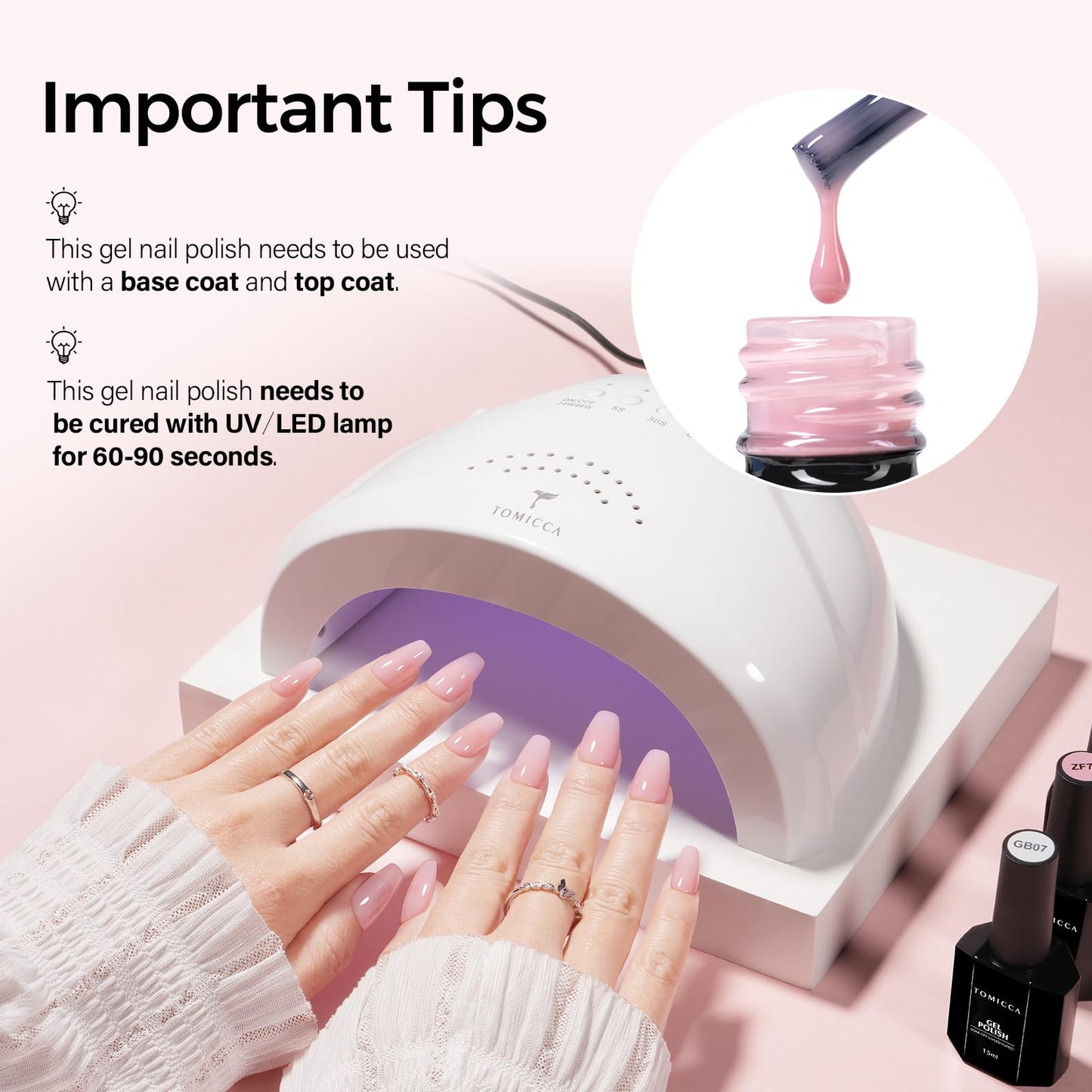 TOMICCA Sheer Pink Gel Nail Polish, 15ml Jelly Pink Gel Polish，Soak Off UV LED，Color Long Lasting Sheer Translucent Nail Art Manicure French Salon Gifts For Woman