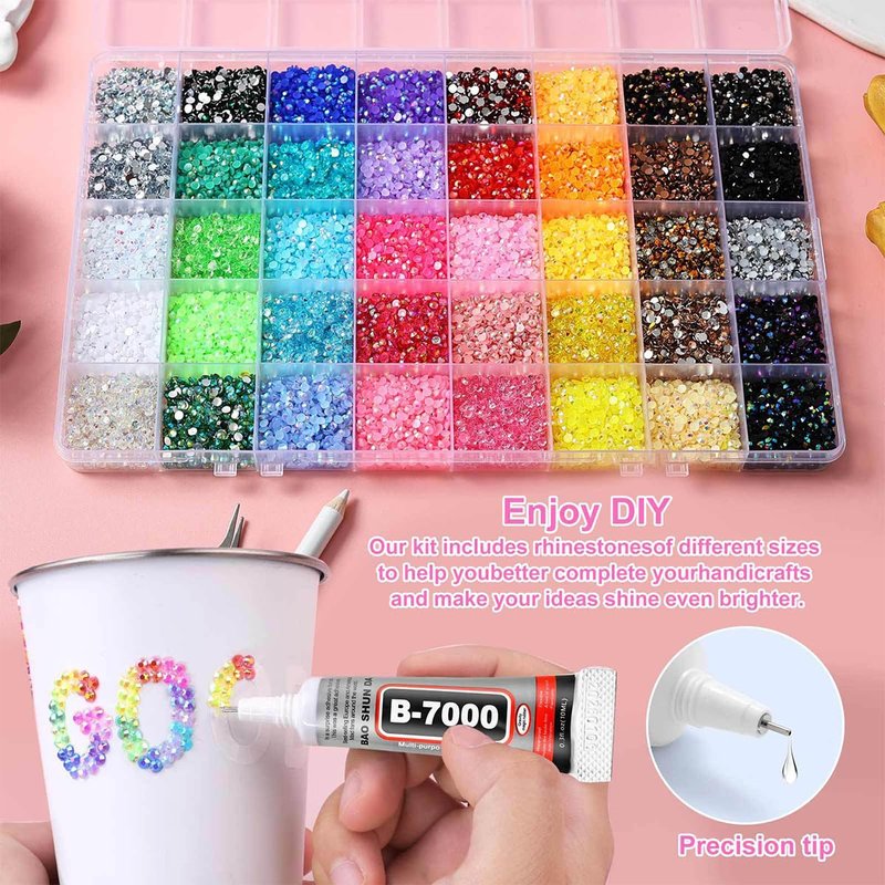 Bedazzler Kit 40 Colors Resin Jelly Rhinestones for Bedazzling, 3mm 40000 Pcs Flatback Gems for Crafting, Bedazzling Kit with 3Pcs B7000 Glue for Clothing Shoes Nail Book Diamond Art Bedazzled Kits