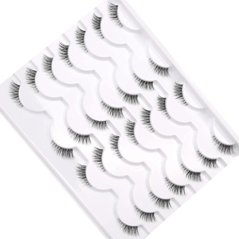 Skiennix Half False Eyelashes - Natural Wispy Cat Eye Look | 14 Pairs of Faux Mink Accent Lashes