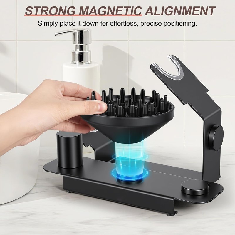 Affogato Hair Dryer Holder - Magnetic Organizer Stand for Dyson Supersonic | Durable Steel with 4 Holes