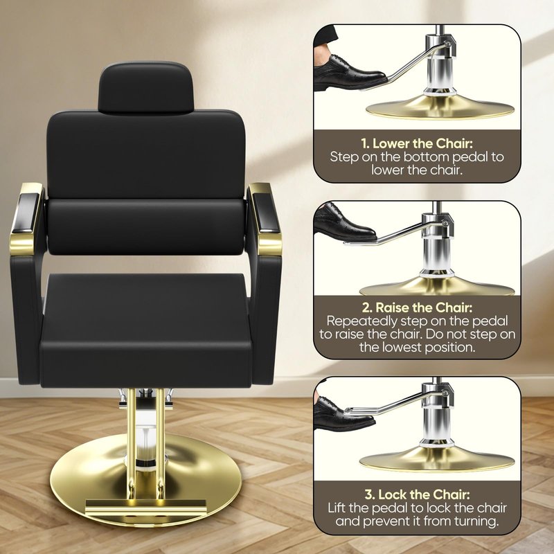 Salon Chair for Hair Stylist, Barber Chair with Heavy Duty Hydraulic Pump, Stylist Chair for Barbershop, Silla de Barberia 360 Degrees Rolling Swivel Spa Beauty Equipment for Hair Stylist, Black/Gold