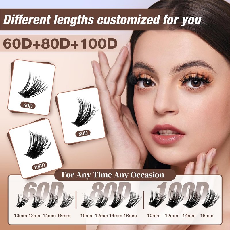 DIY Cluster Eyelash Extensions Kit - 224pcs Fluffy D Curl Lashes 9-16mm | Includes Bond, Seal & Tweezers