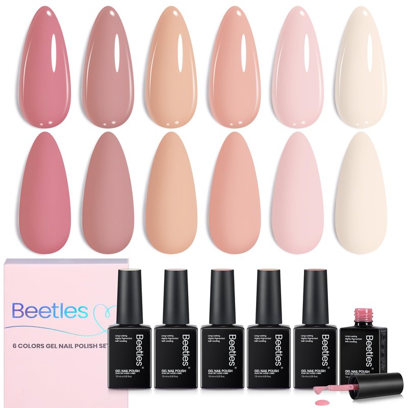 Beetles Nude Pink Gel Polish - 6 Colors Nude Pink gel polish Set Summer Light Colors Soak Off Nail Art Manicure Salon Uv Led DIY at Home Vanilla Cloud Collection