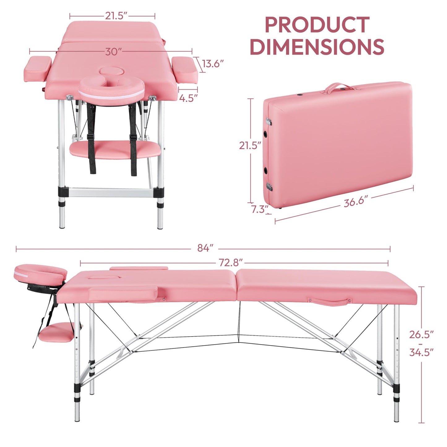 Yaheetech Massage Tables Portable Spa Bed Aluminum Facial Tattoo Bed Lash Bed for Eyelash Extensions Pink