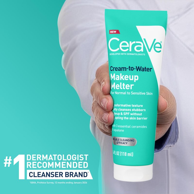 CeraVe Cream-to-Water Makeup Melter with Squalane & Ceramides, Facial Cleanser for Makeup Removal & Double Cleansing & 48h Hydration, Fragrance-Free, Safe for Sensitive Skin, 4 oz