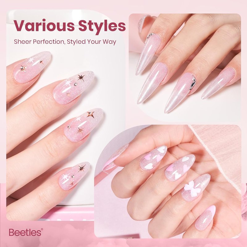 Beetles Glitter Pink Gel Nail Polish - 15ML Full Size Soft Glow Fragments Pink Nude Natural Glitter Gel Polish Soak Off UV French Nail Art Salon DIY Manicure Colorful Bottle Gift for Women
