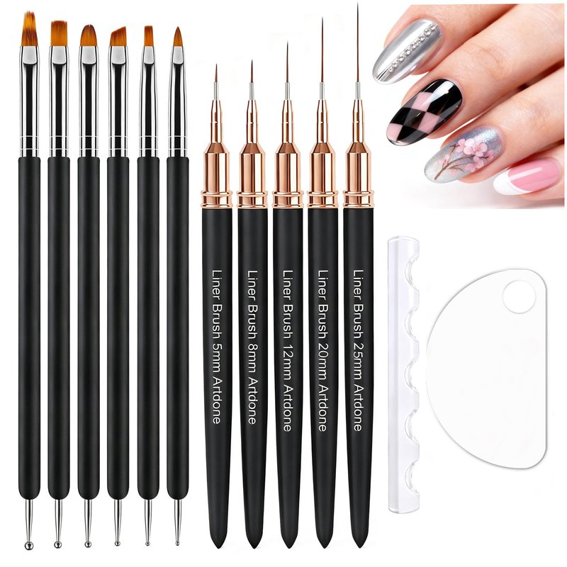 Artdone Nail Art Brushes and Dotting Tools Kit 11PCS Gel Polish Liner Design Pens for Nail Decorations Supplies Drawing and Nail Paint Brushes Small Detail Accessories Brushes