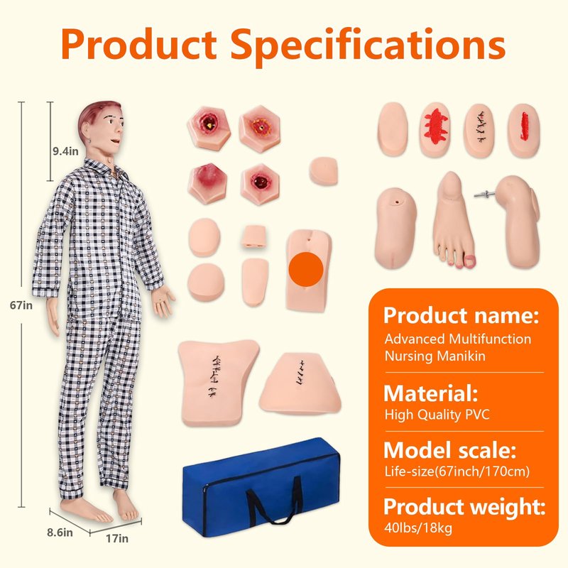 Medical Mannequin for Training – Nursing Manikin Full Body Trauma Patient Care Manikin Simulator with CPR, Catheterization & Wound Care Practice for Nursing Students & Medical Schools