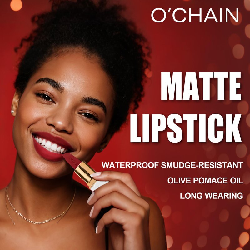 O'CHAIN Purple Matte Lipstick, Long Lasting Full Coverage Non-Transfer Lipstick for Women Infused with Jojoba Oil and Vitamin E, Cruelty-Free & Vegan (13 EMOTION) 0.12 Oz