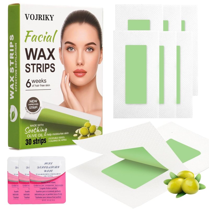 30PCS Facial Hair Removal Wax Paper, Suitable For Women's Face, Chest, Body, Bikini, Arms, Legs, Back, Fingers, Toes Wax Kit, 30 Hair Removal Wax Strips And 3 Calming Oil Napkins
