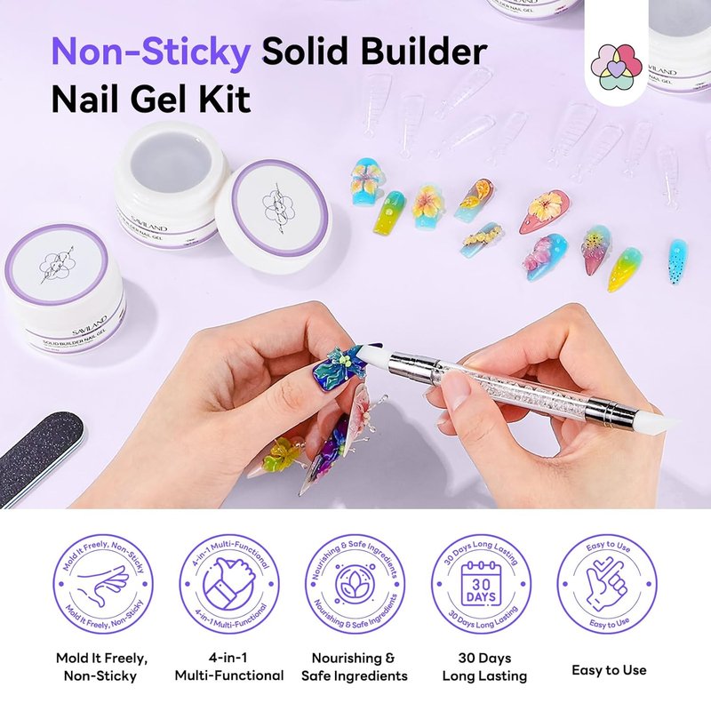 SAVILAND Solid Builder Nail Gel Set - Non-Sticky 4 Color Gel for Nail Extensions | Clear, Nude, White, Pink