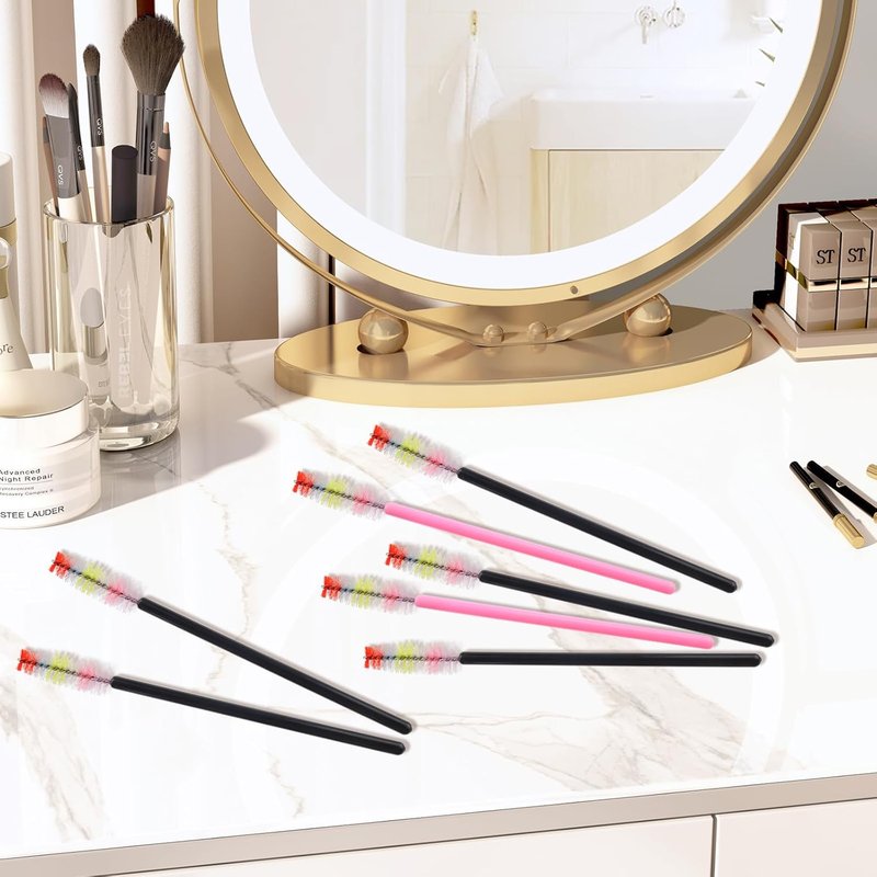 Skiennix 300PCS Disposable Mascara Wands - Versatile Spoolie Brushes for Eyelash Extensions & Brows | Rainbow Pink/Black