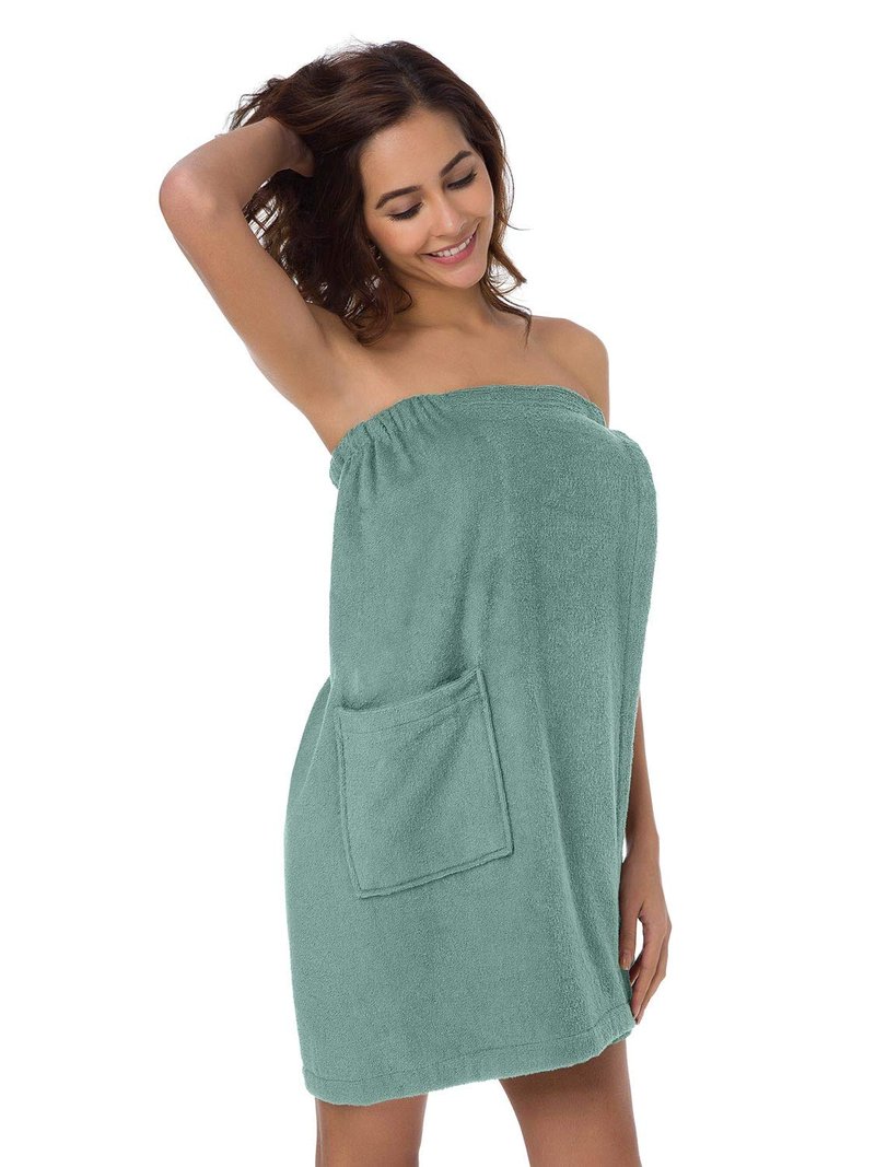 SIORO Green Mist Bath Towel Wrap Robe for Women After Shower, Cotton Terry Cloth Wrap Around Spa Towel Robe with Velcro, Adjustable Closure Robes for Women Travel Pool Gym, Large