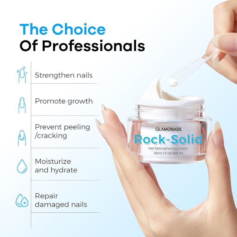 Glamonade Hard Nail Strengthening Cream - Repair Damaged Nails & Cuticles | Plant-Based, 1 oz