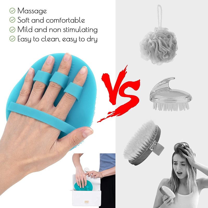 2 Pack Soft Silicone Shower Brush Body Wash Bath Exfoliating Skin Massage Scrubber, Dry Skin Brushing Glove Loofah, Fit for Sensitive and All Kinds of Skin(Gray+pink)