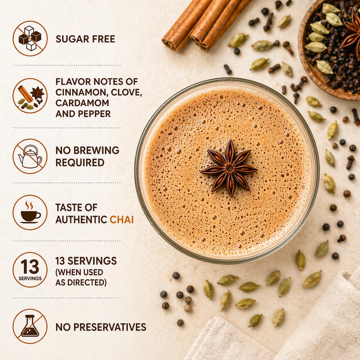 Trelish Sugar Free Chai Latte Concentrate - 13 Servings of Black Tea | Hot or Iced | 8.79 fl oz
