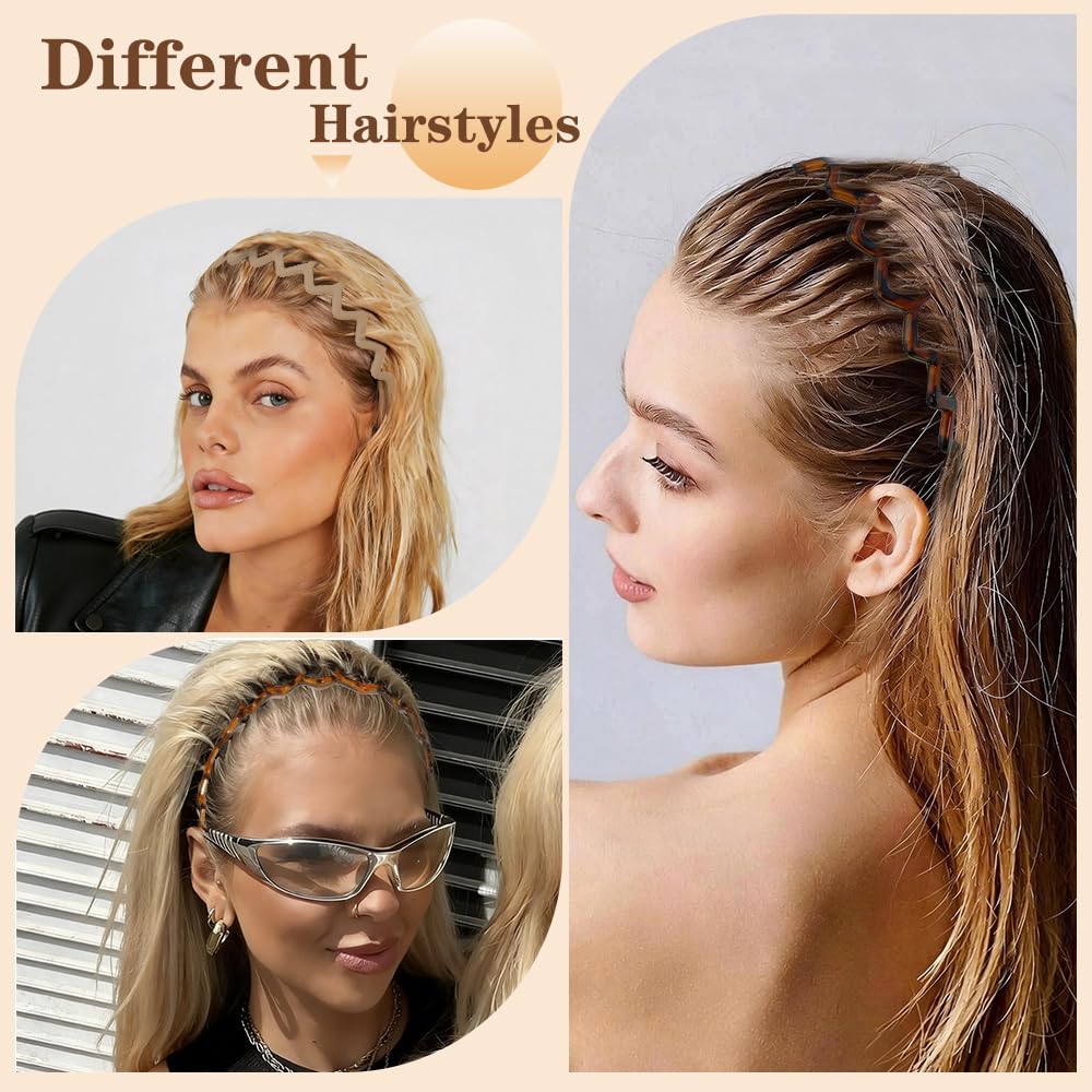Zig Zag Headbands for Women - Non-Slip Hair Bands | 6 Pack, Retro Style, Perfect for Daily Wear and Sports