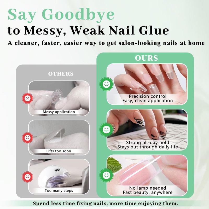 Nail Glue for Press Ons, 10s Fast-Drying No U V Light Needed - Upgrade Super Strong Semi Solid Gel Nail Glue Last Up to 28+ Days & Easy to Remove, 10g*2 High Capacity for Fake & Acrylic Nail Tips
