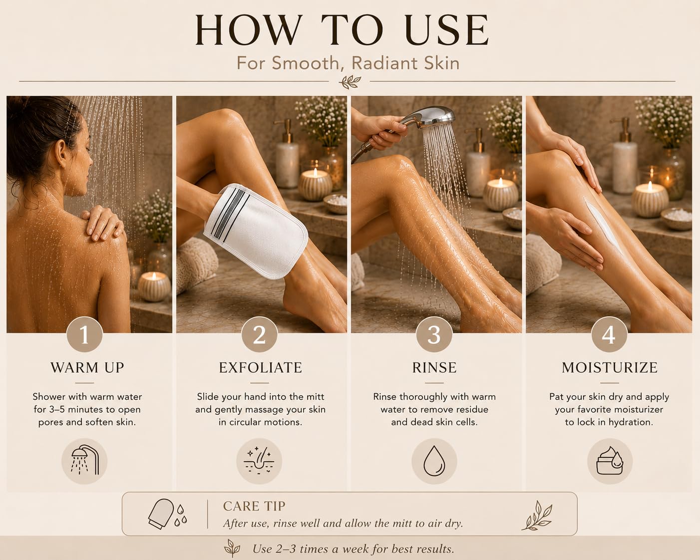Turkish Hammam Exfoliating Glove, Deep Exfoliation Bath Mitt, Dead Skin Remover for Body and Face (Beige)