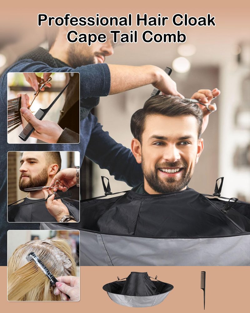 Lictin Hair Cloak - Black Waterproof Foldable Barber Cape Apron, Professional Haircut Cape with 1PCS Comb
