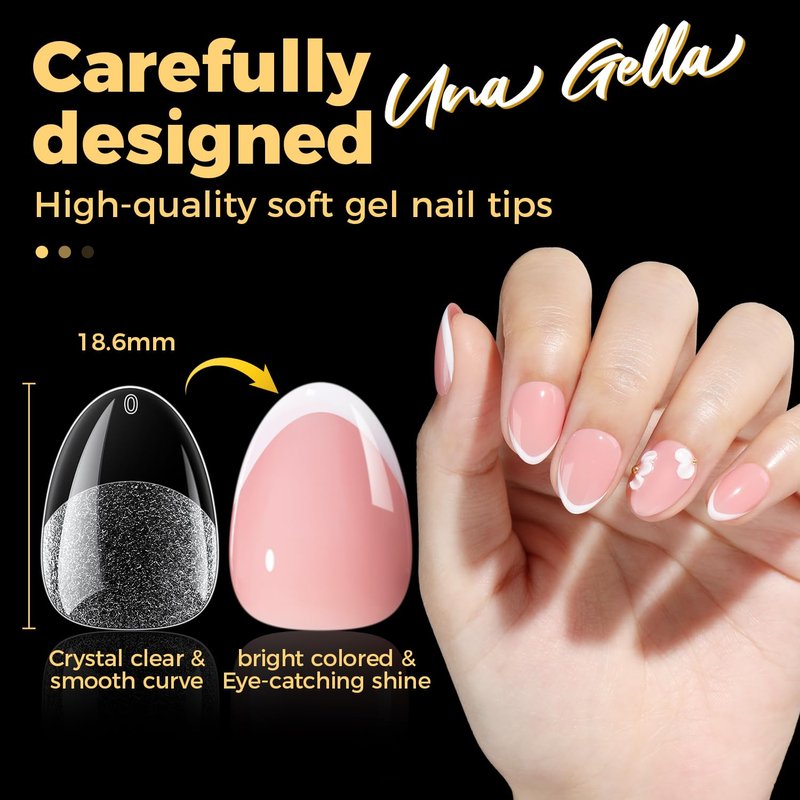 Extra Short Almond Gel Nail Tips - 216 Pcs Full Cover Press-On Nails | Half Matte Clear for DIY Salon at Home, 12 Sizes